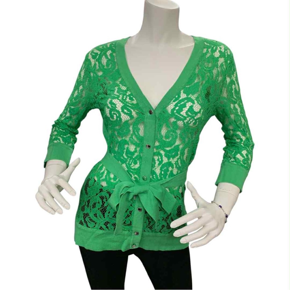 7th Avenue Chic Green Lace Cardigan Size S
